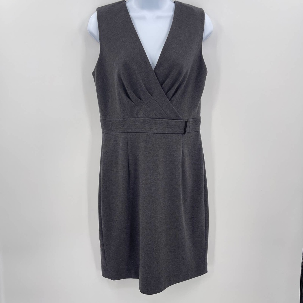 Calvin Klein V-Neck Sleeveless Gray Stretch Sheath Dress Womens 8